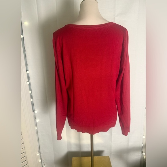 A Love Story Red Sweater XL Rhinestone Sheer Star Detail - Picture 6 of 9